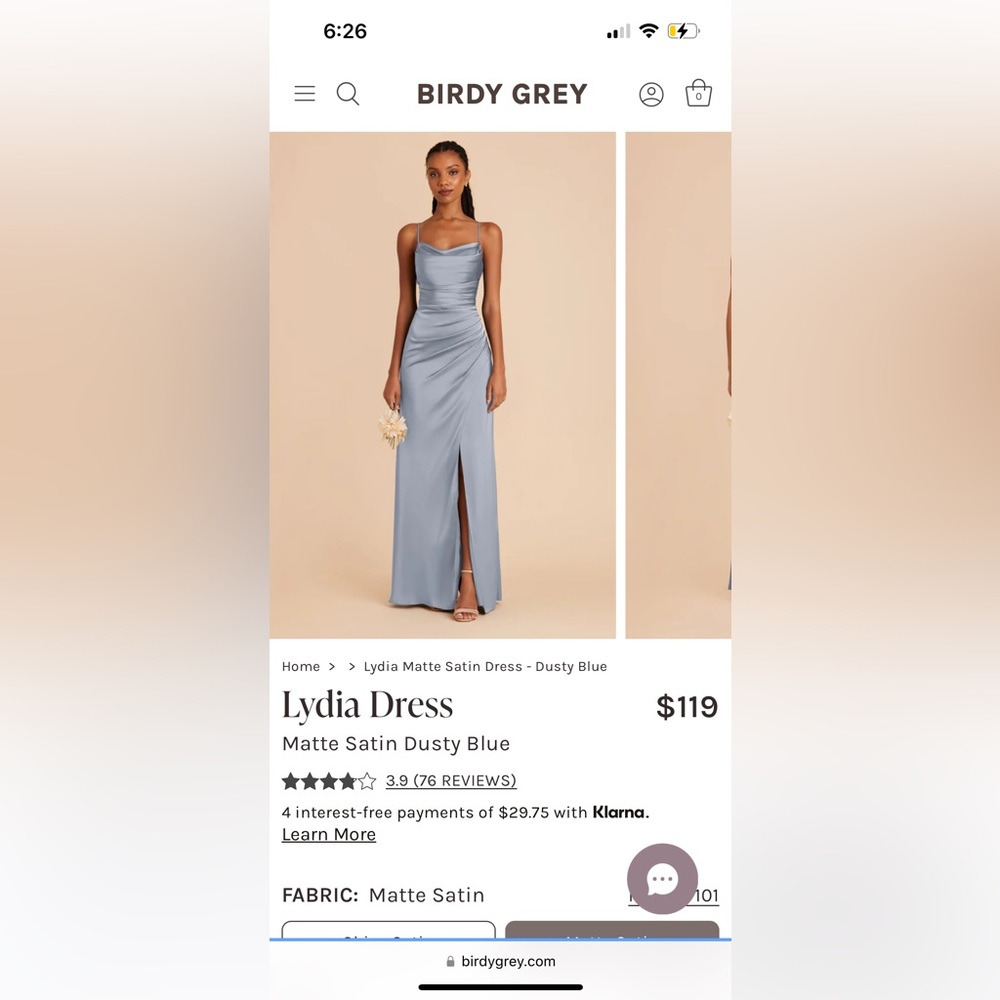 Birdy Grey - Matte Satin Dusty Blue “Lydia” XS bridesmaid dress